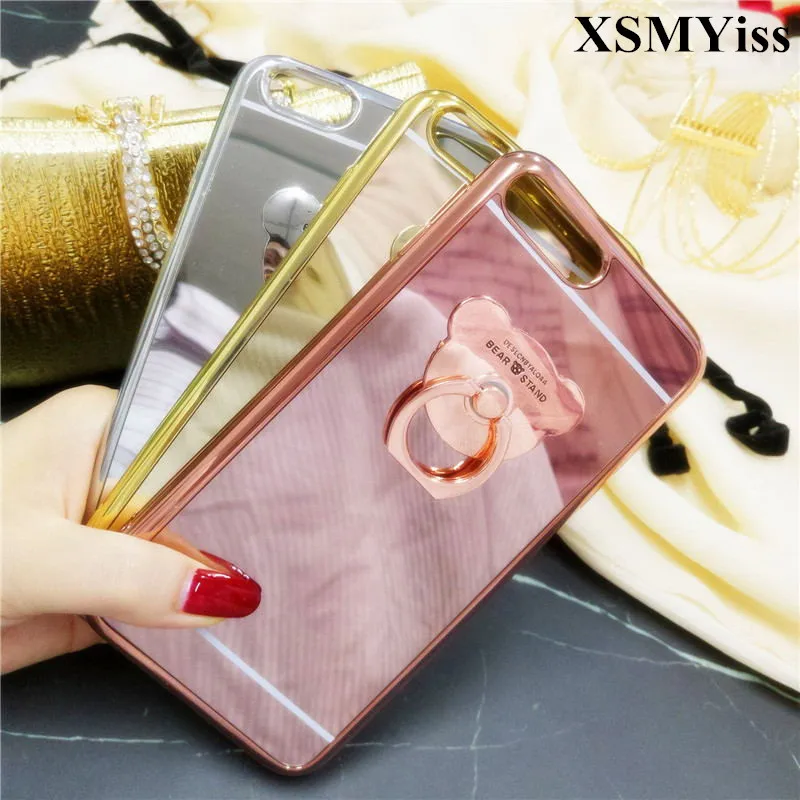 XSMYiss Fashion Soft TPU Electroplating Bear Ring Holder Phone Case For iphone 5S SE 6 6S Plus 7 8 |