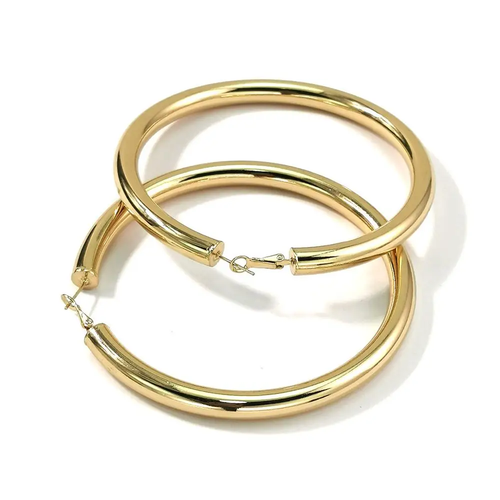 90 мм диаметр, широкие медные серьги-кольца для женщин, ювелирные изделия, трендовые круглые металлические массивные большие серьги, аксессуары UKMOC - Окраска металла: Gold Earrings
