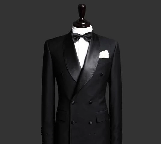 Двубортная модель с боковыми черный смокинг для жениха Лацканы с отворотом для шафера лучший мужчина мужские свадьбы костюмы для