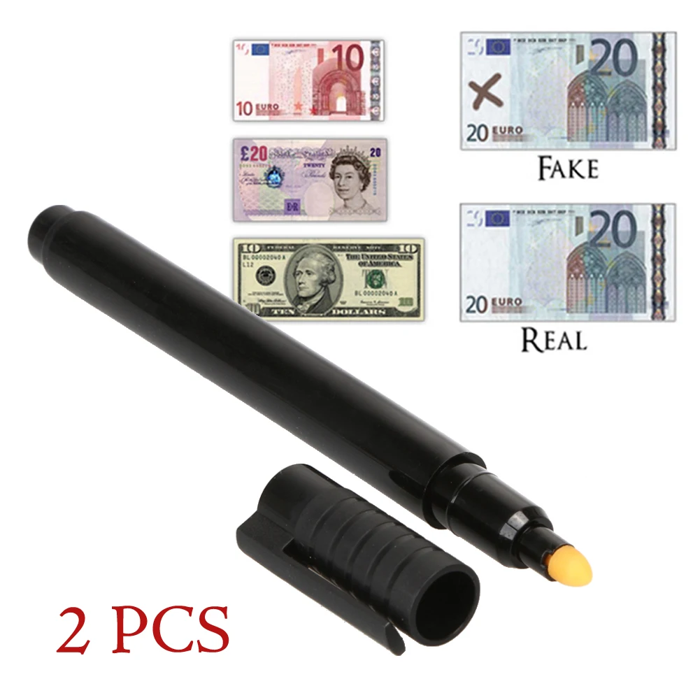 Money Detector Pen 2 x Money Detector Money Checker Currency Detector Counterfeit Marker Fake Banknotes Tester Pen Unique Ink Hand Checkering Tools