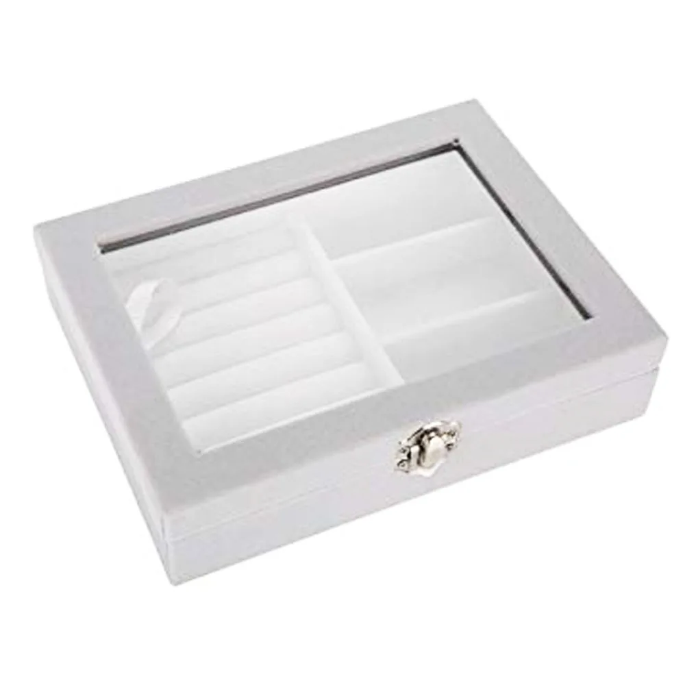 

SZanbana Gray Multifunction Velvet Jewelry Display Box Bracelet Metal Lock Tray Holder Storage Organizer Earrings Ring Showcase