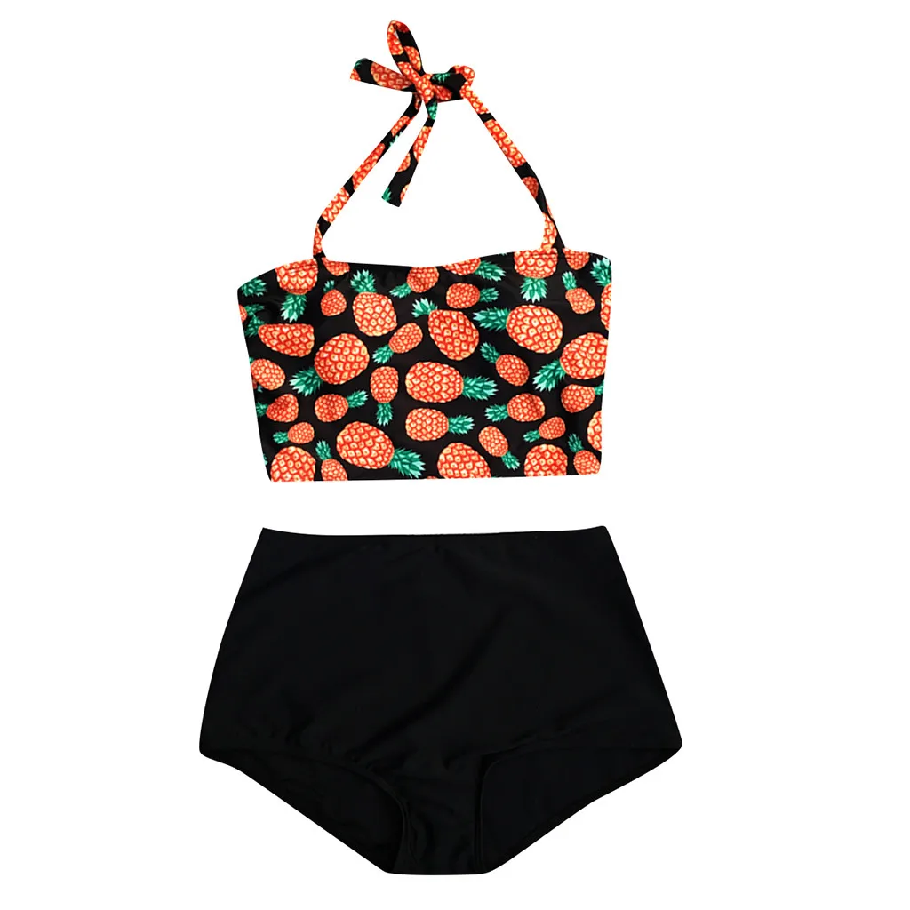 TELOTUNY Women Swimwear Polyester Sexy Printed High Waist Tankini Summer Female Retro Bikini Sets Casual Split Swimsuit 19L0611