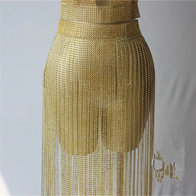 Sparkly Gold Tassel Bodysuit Rhinestones Outfit Glisten Beads Costume One-piece Dance Wear Singer Stage Leotard Headdress