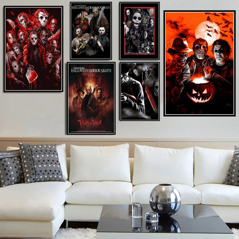 

Halloween Horror Night Jason Voorhees Freddy Krueger Movie Poster Prints Art Painting Wall Pictures For Living Room Home Decor