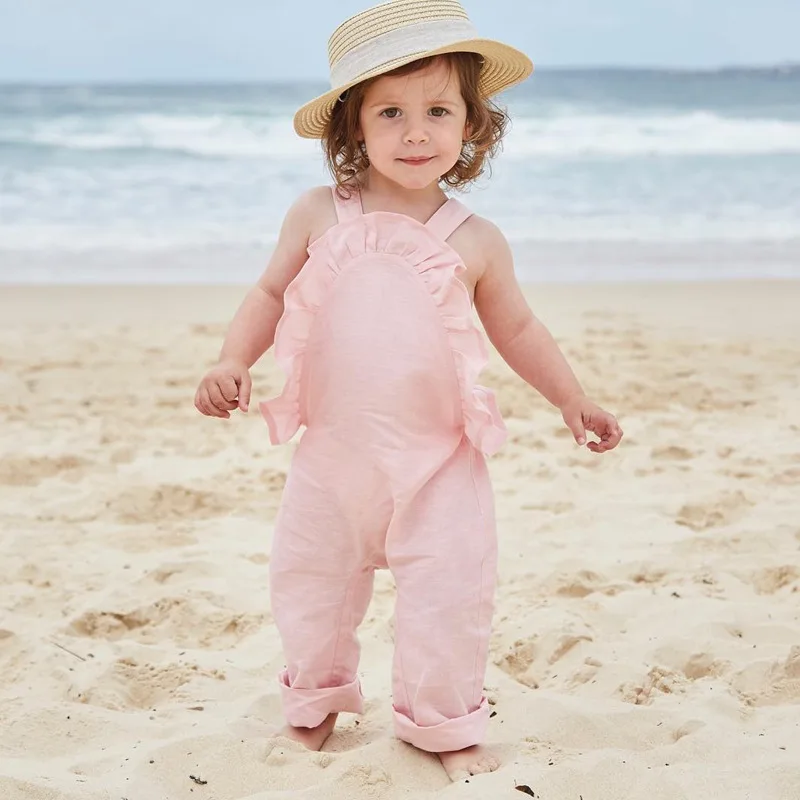 PULABO Baby Girl Overalls Ruffle Knitted Romper Sleeveless Jumpsuit Kid