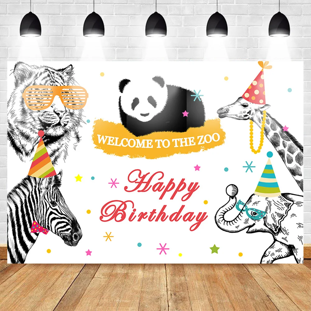 

Mehofoto Zoo Theme Party Photo Background Happy Birthday Backdrop Banner Animal Backgrounds for Photo Studio Photocall