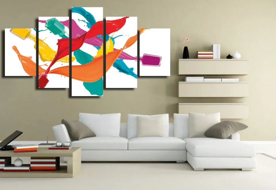 5 Piece canvas painting Colorful nail polish painting Has framework or
