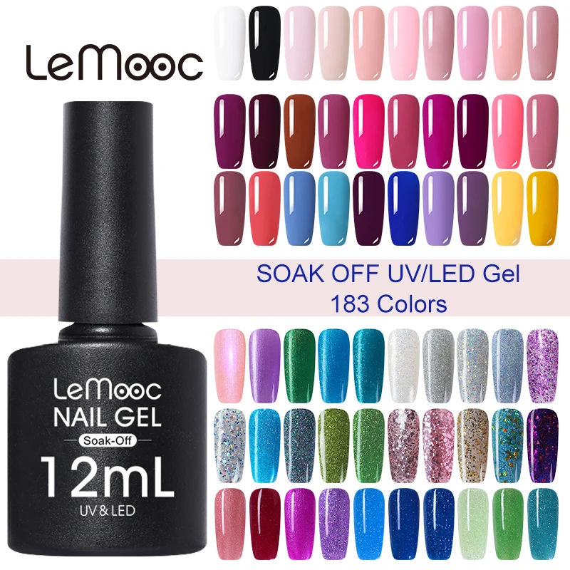 

LEMOOC 12ml Colorful Gel Polish Red Grey Series Glitter Sequins Semi Permanent Soak Off UV LED Gel DIY Nail Art Gel Varnish