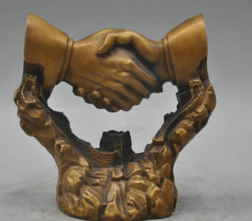 

6" Bronze Great Wall of China Hands Cooperation Peace Sculpture Statue