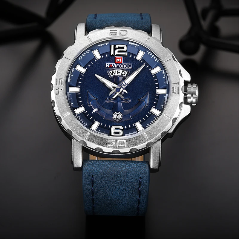 2019 New Top Luxury Brand Naviforce Leather Strap Sports Watches Men Quartz Clock Sports Military W