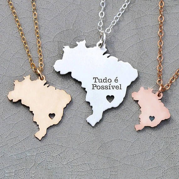 

Brazil Jewelry South America Necklace Brazil Country Charm 3 Colors Available Any Words Can Be Customed YP6049