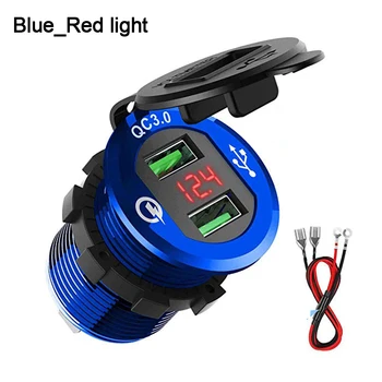 5 12v カー電源アダプタ QC3.0 急速充電器メタルデュアル usb + 電圧計充電器ソケット自動車 · オートバイ修正