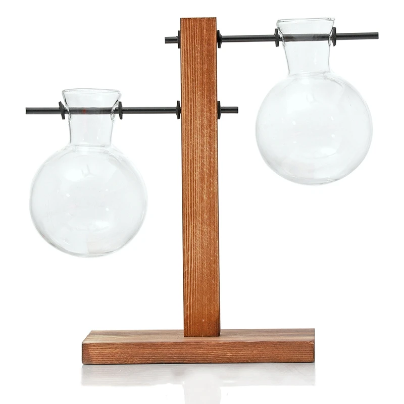 1 pcs Hydroponic завод дисплей круглая объемная ваза в деревянные цветочные горшки завод стеклянный контейнер с деревянной подставкой офиса и дома рабочего стола Декор - Цвет: 1 pcs