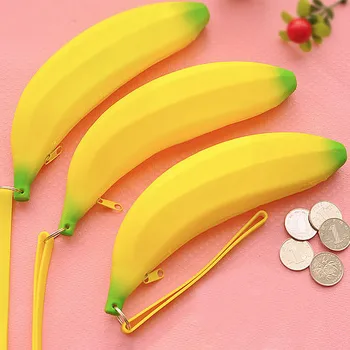

Silicone Coin Purse Student Cute Banana Shape Hand Holding Bags Waterproof Women Wallets Mini Pen Portable Wristband Bags