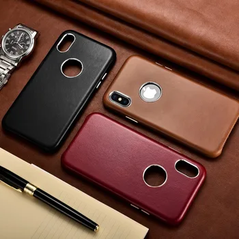 

Business ICARER For iPhone Xs Case Retro Genuine Real Leather Hollow Logo Leather Cover Back Case For iPhone Xs Max Leather Case