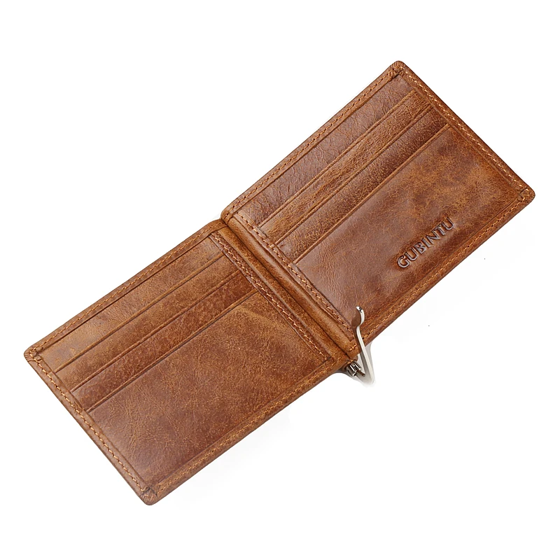 GUBINTU RFID Блокировка двойные тонкие винтажные Натуральная кожа Тонкий минималистский передний карман кошельки зажим для денег кошелек и кошелек