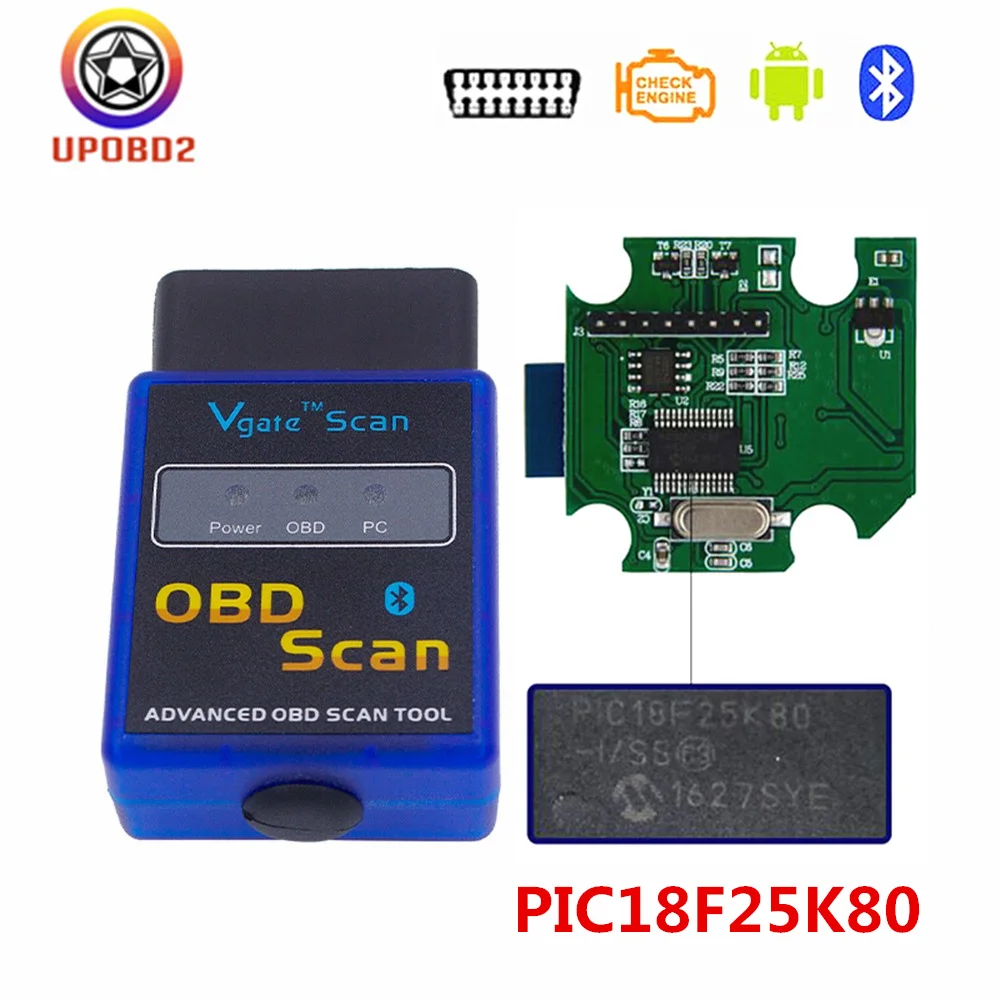 Мини elm327 Bluetooth 1,5 Vgate сканирующий инструмент OBD2 OBDII elm327 V1.5 25k80 чип-код Считыватель поддерживает OBD II протоколы для Android PC