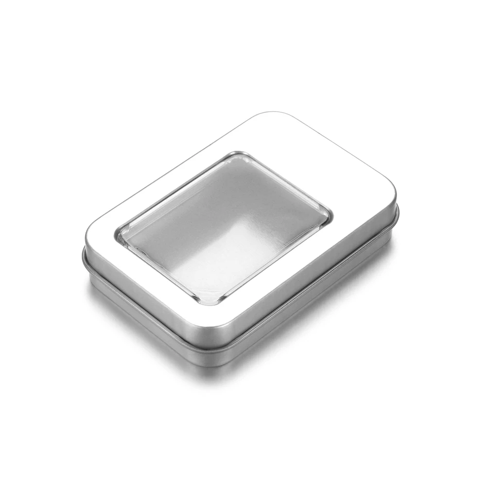 1 шт. прозрачная металлическая жестяная коробка с окном, серебряный пустой чехол для хранения, набор для выживания - Цвет: silver