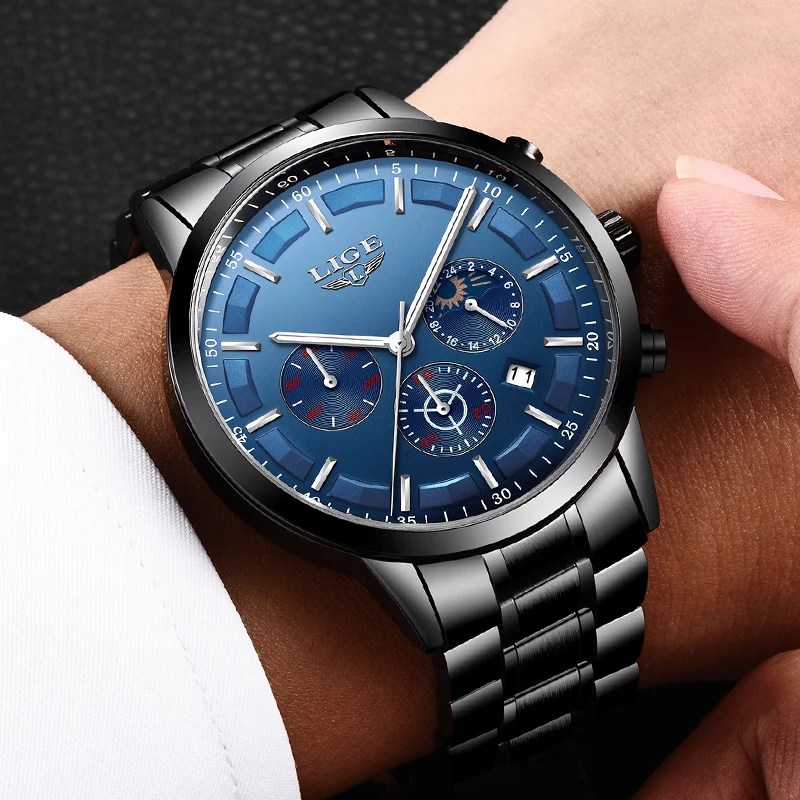Relogio Masculino 2018LIGE Mens Watches Top Brand Luxury Military Sport Watch Men Fashion Stainles Steel Waterproof Quartz Watch