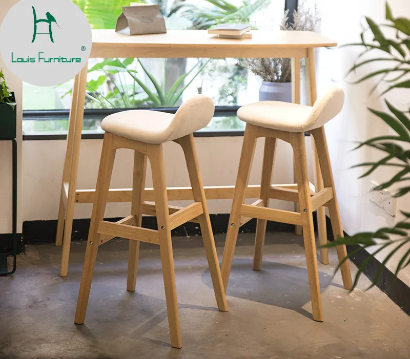 

Louis Fashion Bar Chair Modern Minimalist Family Solid Wood High Stool Fashion Originality Front Desk
