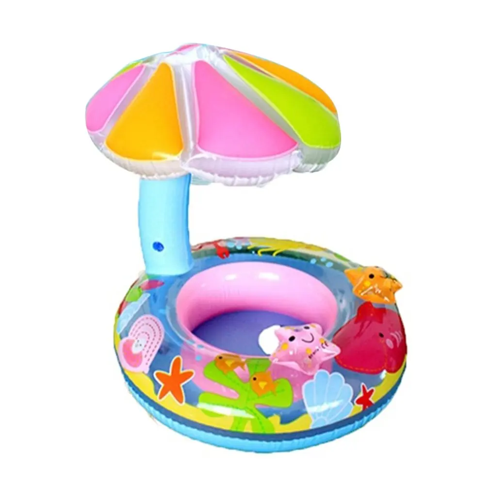 Cartoon Baby Water Float PVC Seat Boat with Canopy Inflatable Circle Pool Float Boat Toy Toddler