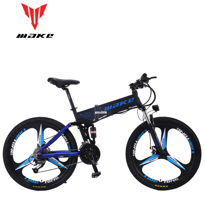Top MAKE Mountain Electric Bike Full Suspension Alluminium Folding Frame 27 Speed Shimano Altus Mechanic Brake 26" Wheel 1