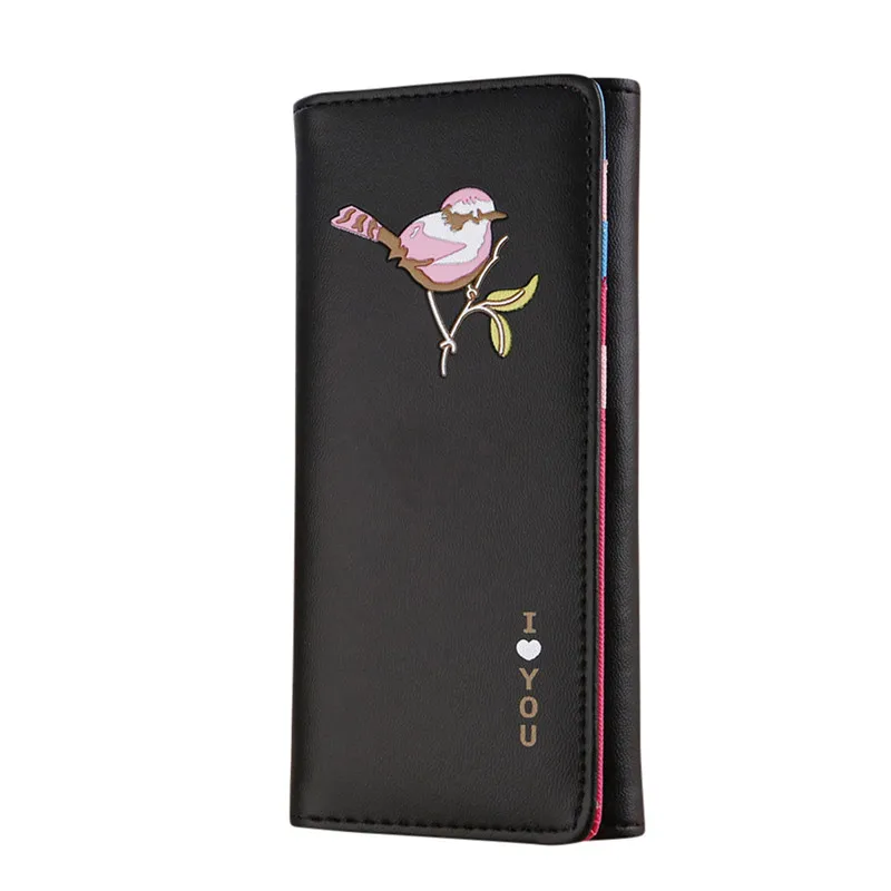 Модный длинный маленький кошелек с принтом птиц в стиле ретро, Женский кошелек для мелочи из искусственной кожи, клатч - Цвет: A