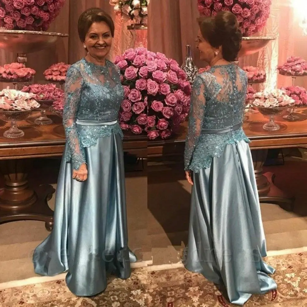

Plus Size Mother of the Bride Dresses 2019 Long Sleeves Lace Appliques Mother Wedding Party Gowns robe de soiree Mother Dresses
