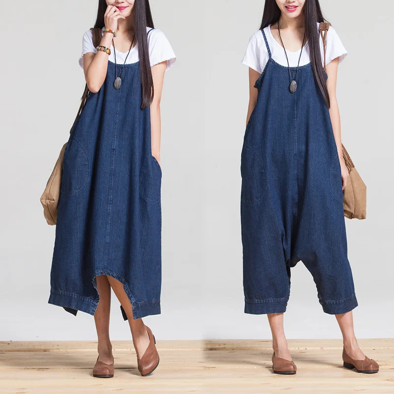 New 2016 Spring Summer Women Casual Plus Size Loose Denim Rompers ...