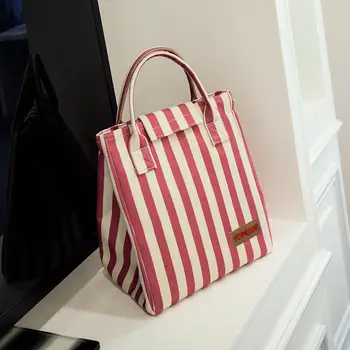 

Lunch Bag Insulated Women Tote Thermal Box Cooler Travel Picnic Carry Girls Bag Striped Lunch Bags Lunch Cool Bag Cooler Box