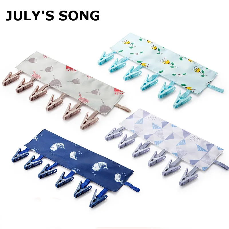 

JULY'SONG 4Pcs Portable Travel Cloth Hanger Clips Foldable Cloth Rack Polyester Clothespin Clip Creative Hanger Rack Bag Set