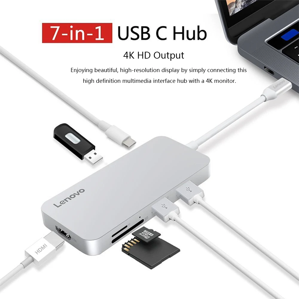 

Lenovo USB Type-C to 4K HD Adapter USB C Hub USB 3.0 2.0 Converters SD/TF Card Reader for PC Computer Notebook Macbook Air Pro
