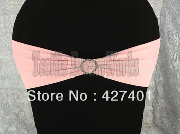 

Hot Sale Pale Pink Spandex Bands / Lycra Band /Chair Covers Sash With Round Diamond Buckle For Wedding & Banquet
