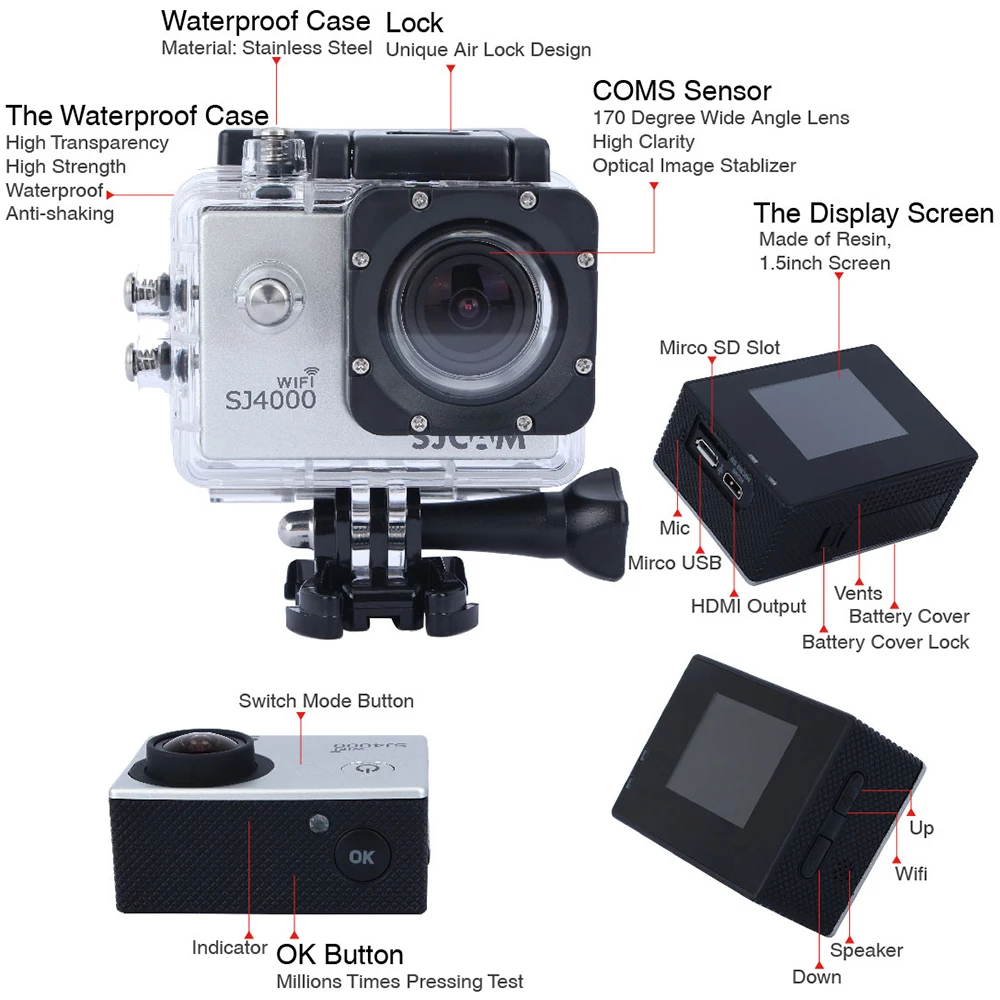 SJCAM SJ4000 AIR SJ4000 WiFi 2 ''экран наружная видео камера 4K Full HD 30M Водонепроницаемая Спортивная Экшн камера автомобильный мини DVR