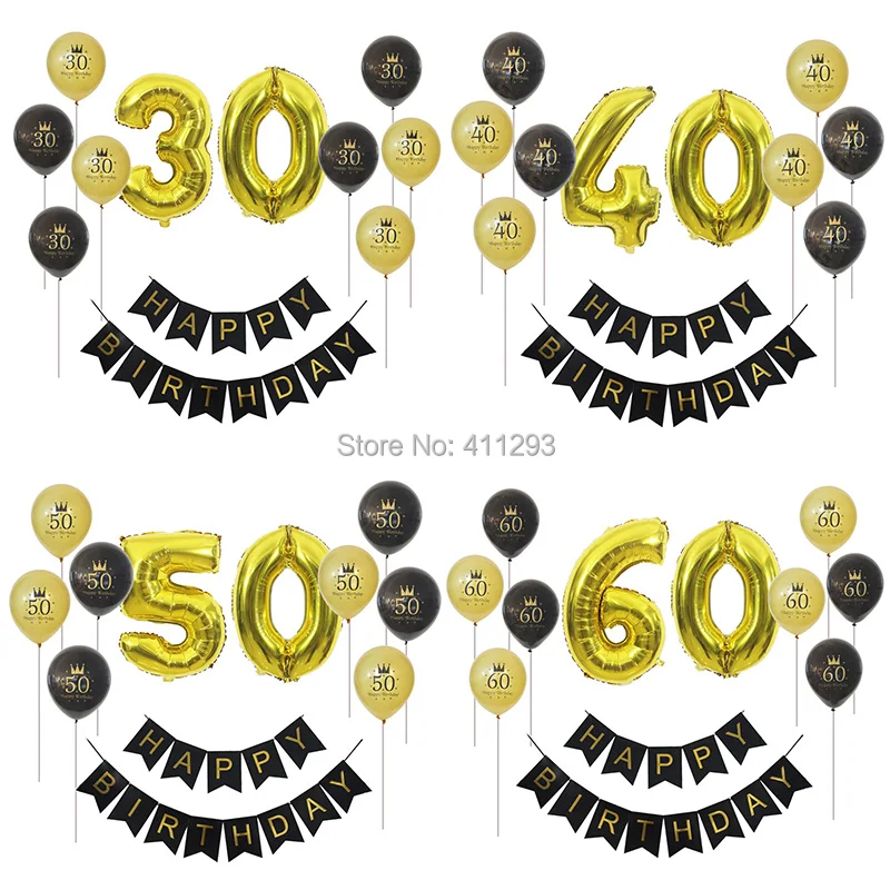 30th шарики ко дню рождения 30/40/50/60/70/80th вечеринка на день рождения украшения плакат "с днем рождения" черного и золотого цвета вечерние цифровой воздушный шарик из фольги в форме