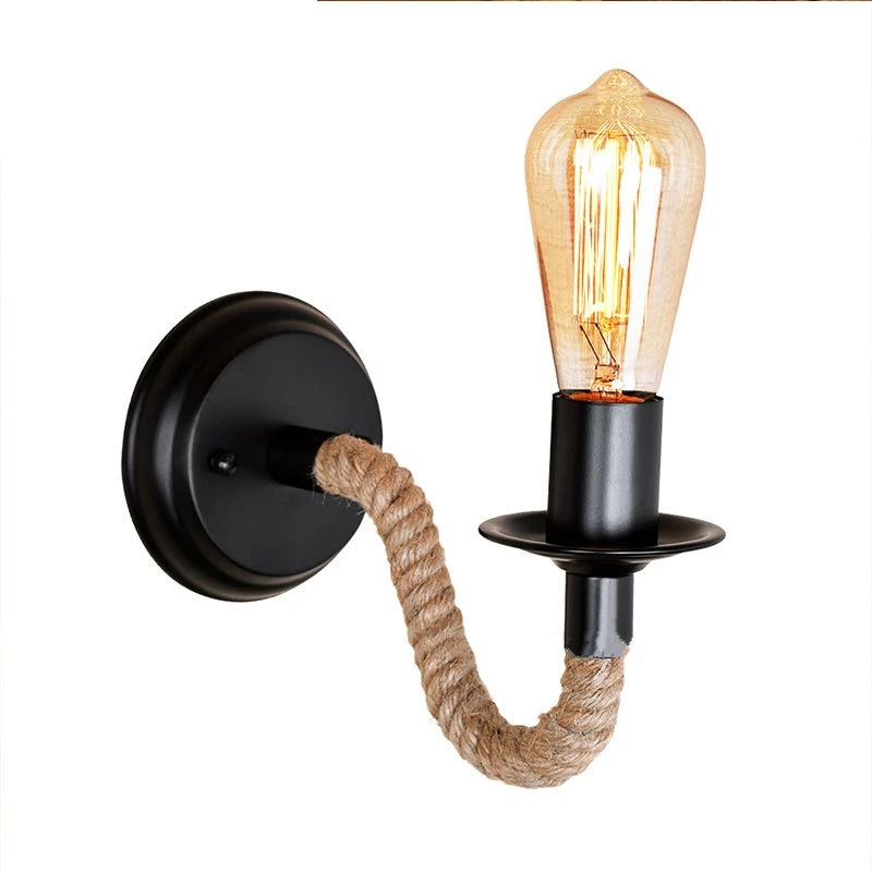 Nordic Iron Hemp Rope Wall Lamp American Retro Loft Industrial Decor Wall Light Bathroom Lamp Mirror