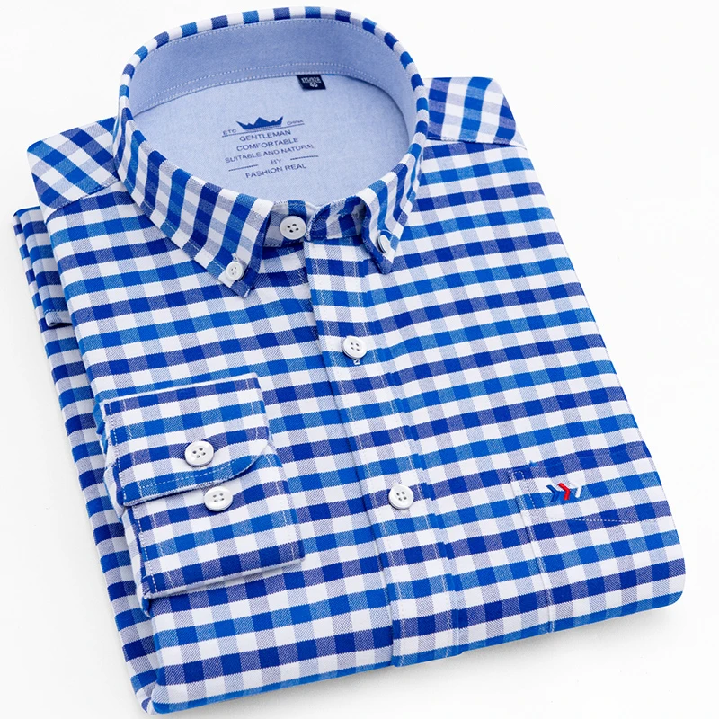 

LANGMENG 2018 100% Cotton Striped Oxford Dress Shirt Men High Quality Mens Long Sleeve Slim Fit Casual Shirts Brand Clothing