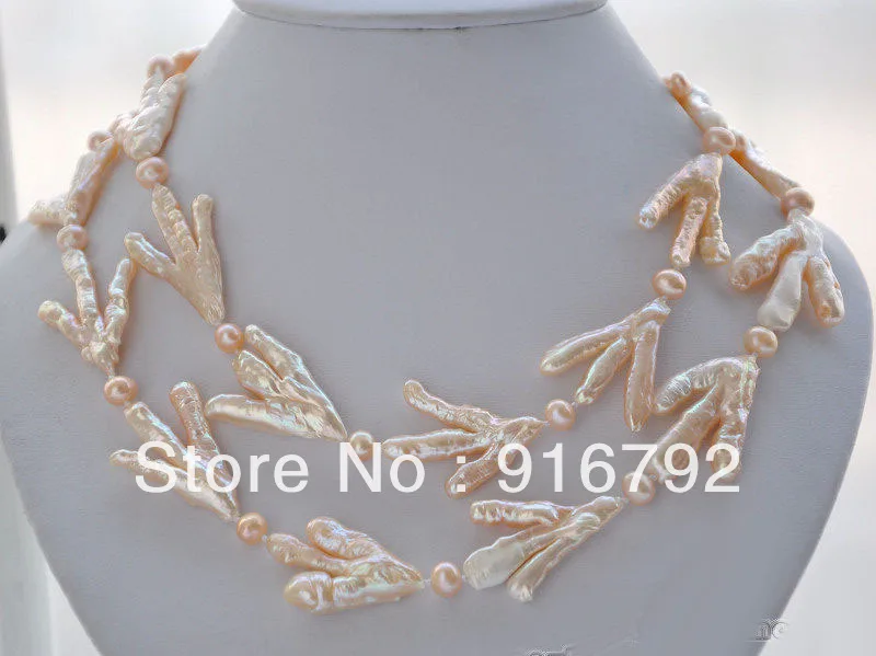 

free shipping >>>>>38" 40mm PINK BAROQUE chicken toe round freshwater PEARL NECKLACE
