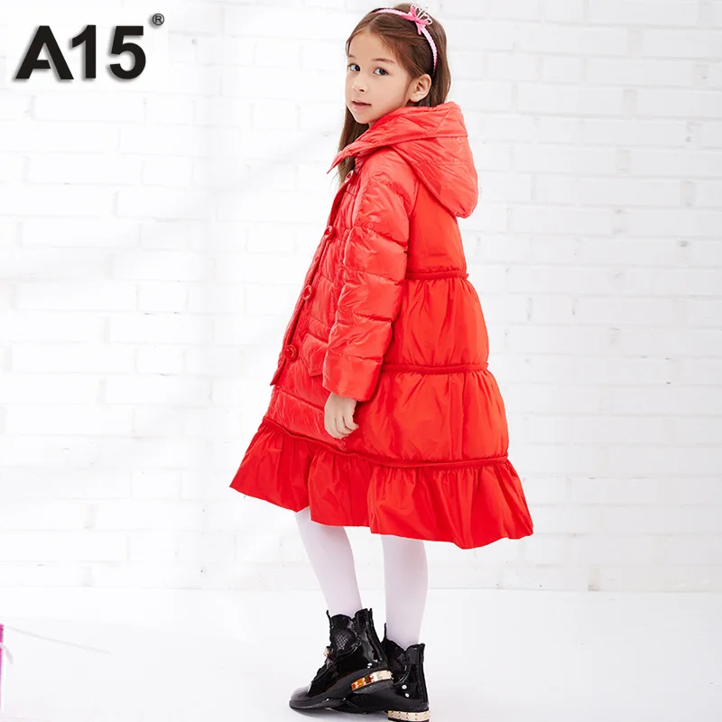 Пуховик для девочек модель года, зимнее толстое Брендовое модное длинное теплое пальто для детей, верхняя одежда с капюшоном для крупных девочек возрастом 8, 10, 14 лет, A15 - Цвет: 12089Red