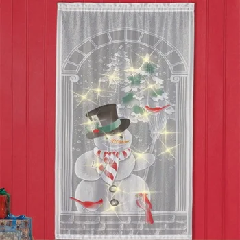 

Curtain LED Lighted Snowman Lace Curtain Rod Pocket Window Treatment Panel Holiday Decorations 40"W x 84"L