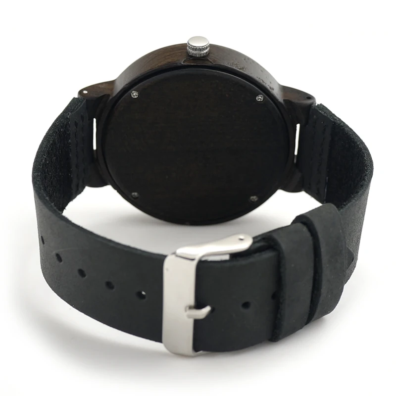BOBO BIRD Black Wood Men's Watches Leather Band Wooden Wristwatches Vintage Gifts Watch Relogio Masculino C-H30 DROP SHIPPING