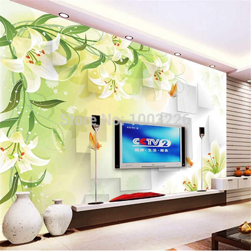 Lily Flowers Tv background wall paper non-woven 3d wallpaper seamless mural Customize any size murals  photo wallpaper roll