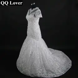2019 последние рубашка с короткими рукавами 3D аппликации Русалка свадебное платье плюс размеры кружево Vestido De Noiva