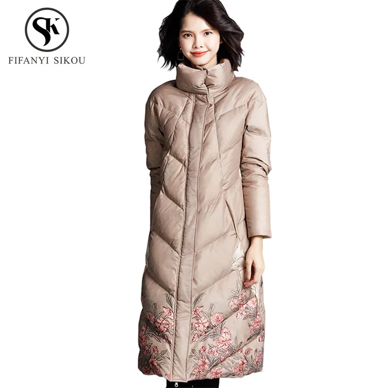 

High quality Long Down jacket Women Warm Parka Winter New Fashion Print Casual Duck down Coat Female Slim Overcoat Plus size