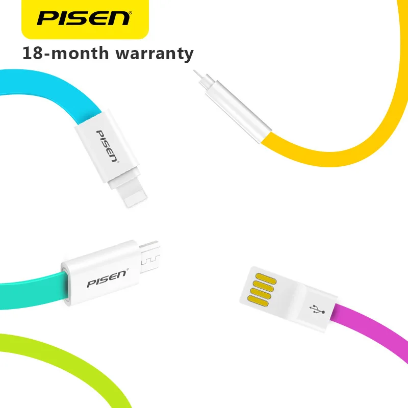 

PISEN 0.8m USB Cable Android Colorful Flat Data Cable Micro USB Wire Charging Charger Cable for iPhone and Android
