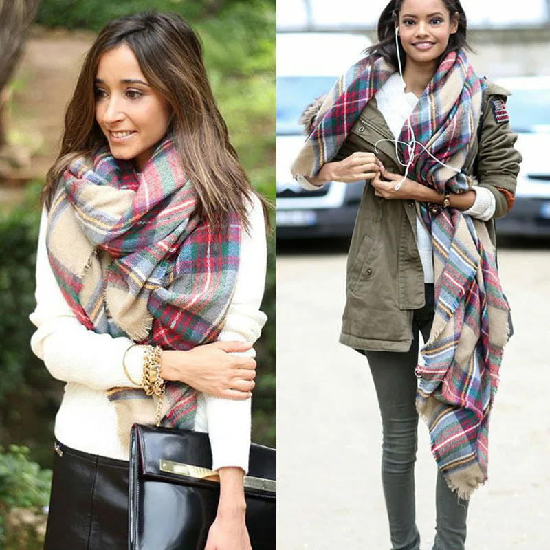 2016 Winter Women Fashion Acrylic Lady font b Tartan b font Scarves Shawl For Women Blanket