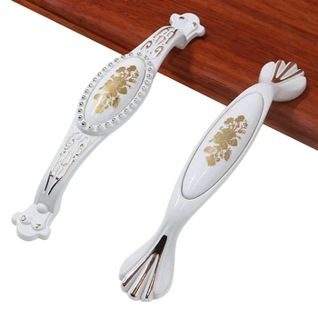 

RUNBAZEF Zinc Alloy European Fuji White Wardrobe Handle Garden Ceramic Drawer Door Handle Furniture Hardware Handle