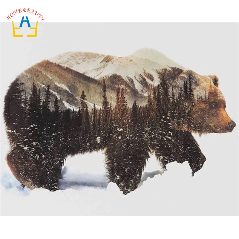 

oil painting by numbers hand painted canvas painting wall art home decor animal pictures bear 40X50cm diy ditigal painting SY005