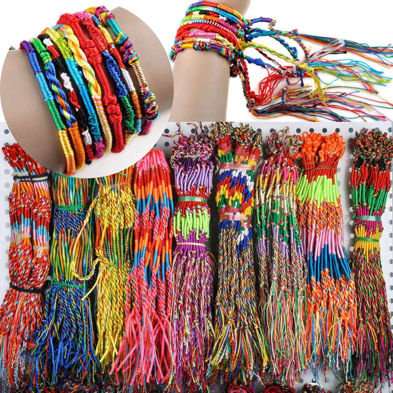 

50Pcs Bracelets Girls Bangles Jewelry Gift DIY Charm Rope Bracelet Rainbow Lots Braid Strands Friendship Cord Handmade Bracelet