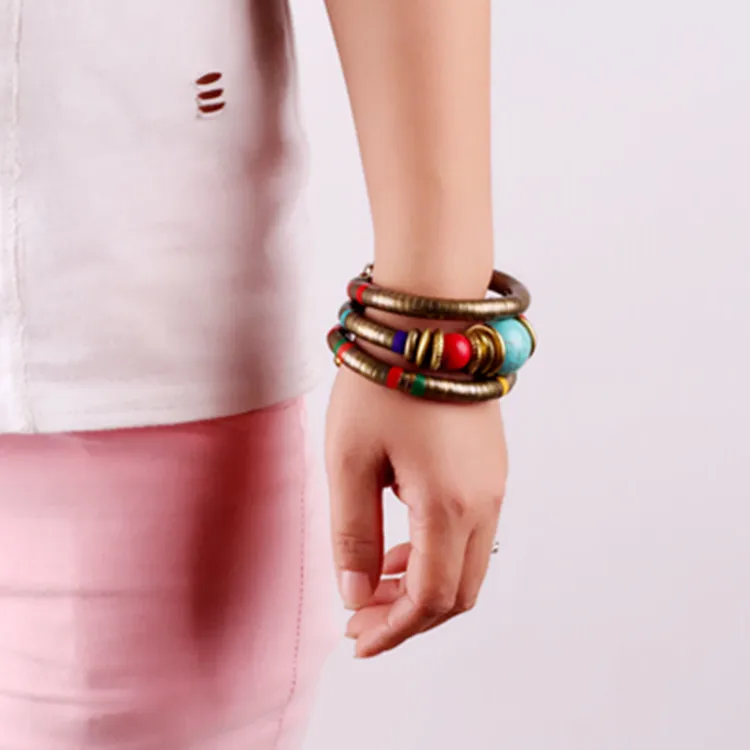 HOCOLE Natural Stone Colorful Snake Bangle Bracelets For Women Vintage Multilayer Metal Bracelet Jewelry Indian bangle bracelet stone bracelet snake bangle bracelet
